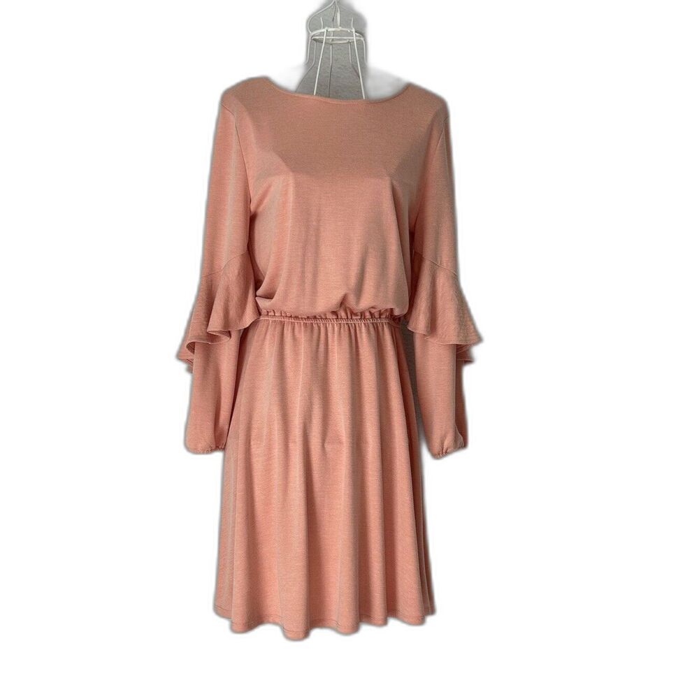 H by Halston Peach Ruffle Sleeve Elastic Waist Dress